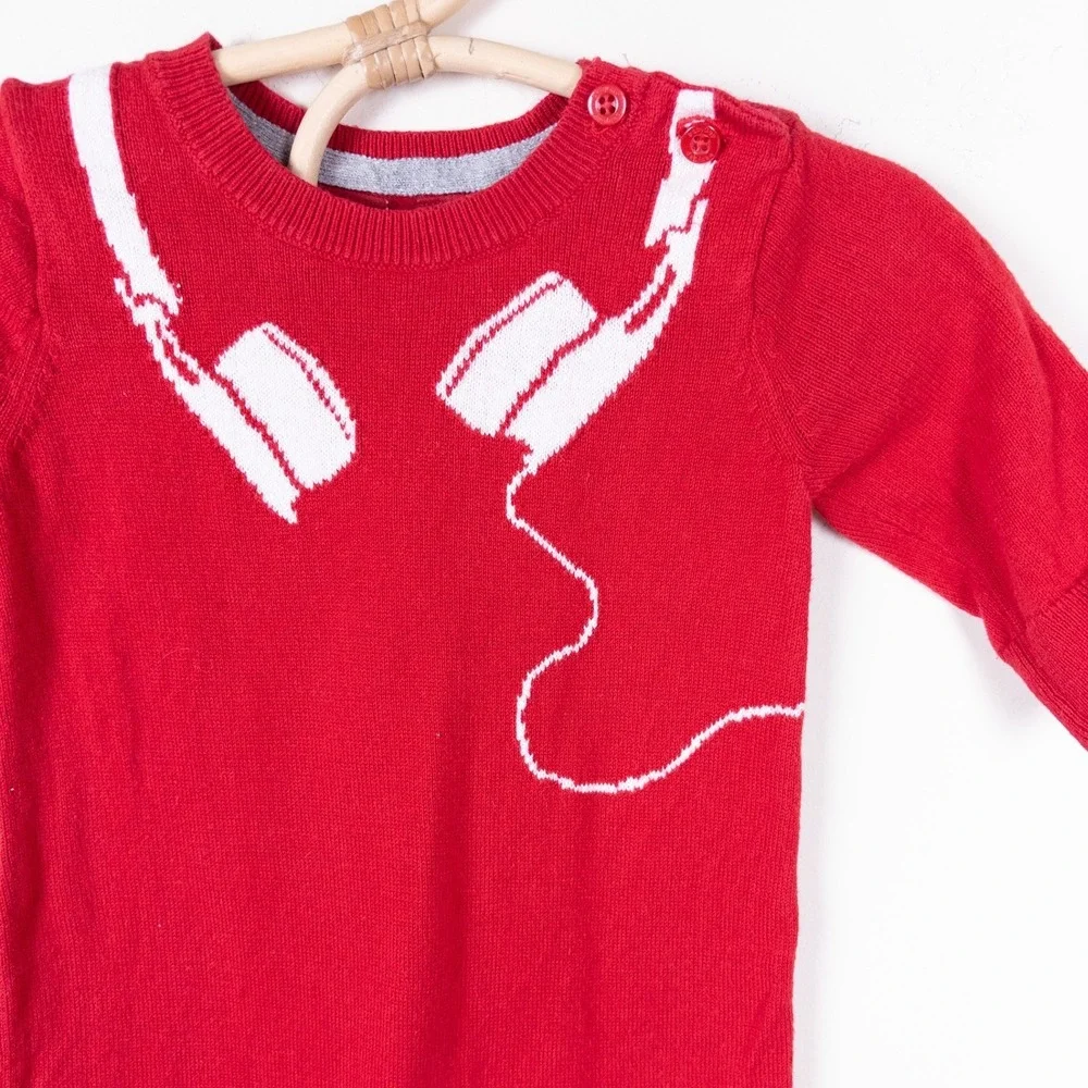 Gap Knit Romper Red Headphone‎ Graphic Y2K Limited Edition Baby 0-3 Months